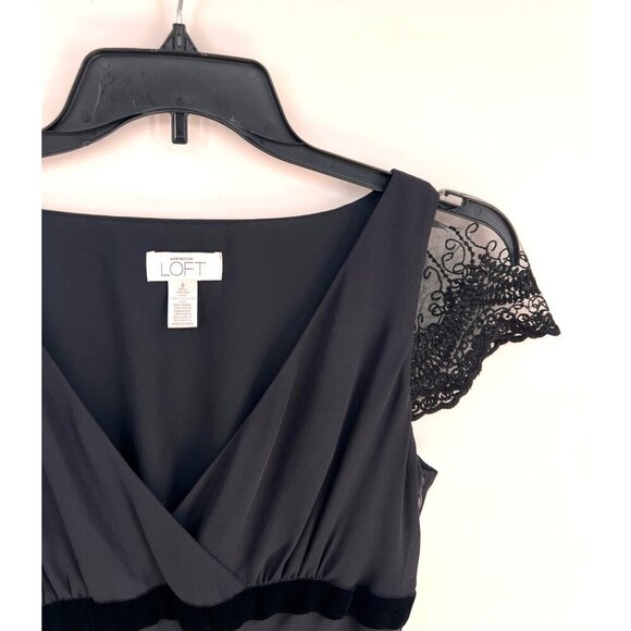 Vintage Ann Taylor Loft 100% Silk Dress Lace Sleeves and Ruffle Hem Size 8 - Picture 2 of 6